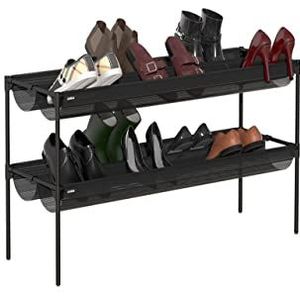 Umbra Shoe Sling schoenenrek – stapelbaar schoenenrek met 4 stoffen planken op 2 niveaus voor maximaal 16 paar schoenen, zwart
