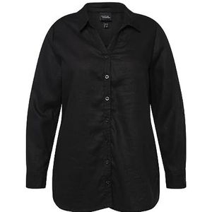 Ulla Popken dames linnen blouse blouses, zwart, 62/64 NL