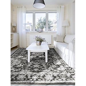 benuta Vintage tapijt in used look, fluweel, zwart, 160 x 230 cm, modern tapijt voor slaapkamer en woonkamer