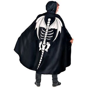 Cape Cloak domino adult Dragon Skull (One size) with hood and dragon skeleton print glow-in-the-dark