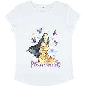 Disney Dames Pocahontas-Free Spirit Vrouwen Organic Rolled Sleeve T-shirt, wit, M