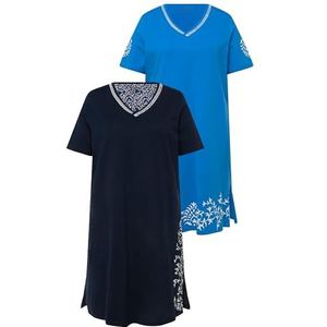 Ulla Popken Dames Bigshirts, 2 stuks, Argile Bloom nachthemd, blauw, 58/60, blauw, 58-60
