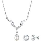 Elli Sieraden Set Dames druppel hanger set met kristallen en zoetwater gekweekte parels in 925 sterling zilver