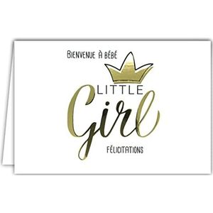 Afie 69-5152 wenskaart voor baby Little Girl, goudkleurig, glanzend, voor geboorte of adoptie, prinses, horizontaal formaat, met witte envelop, formaat 17,5 x 12 cm