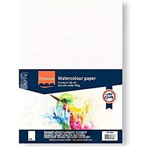 Florence 2911-9005 glad aquarelpapier, wit, 300 g/m², 25 stuks, DIN A3, voor aquarelschilderen, handlettering, penseelbelettering en ander papierknutselwerk, papier