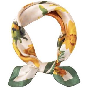 ANDANTINO 100% Pure Mulberry Silk Small Square Scarves -21'' x 21''- Digital Printed Neckerchief –Women Men Lightweight Scarf (Oil Painting-Sunflower)