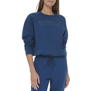DKNY Sport Dames Dropout Mirror Logo Crew Neck Pullover W/Bungees Sweater, Poseidon, Small, poseidon, S