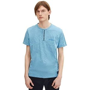 TOM TAILOR Uomini Henley T-shirt met borstzak 1033404, 30529 - Mint Haze Fine Stripe, XL