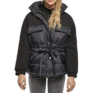 Urban Classics Damesjas Ladies Sherpa Mix Puffer Jacket, bufferjas voor vrouwen met opstaande kraag, winterjas verkrijgbaar in 3 kleurvarianten, maten XS - 5XL, zwart, S