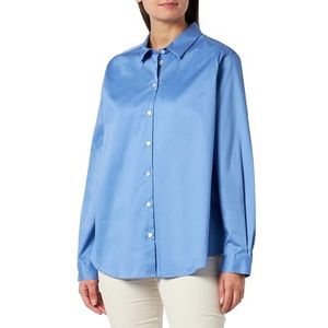 Seidensticker Damesblouse, modieuze blouse, regular fit, hemdblousekraag, lange mouwen, 100% katoen, blauw, 44
