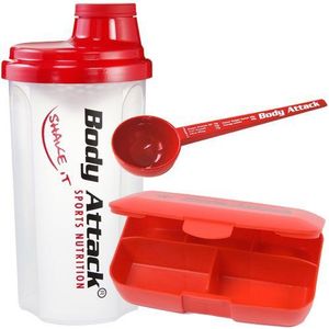 Body Attack sportvoedingsset van shaker, maatlepel en doos