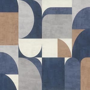 Rasch Behang 866544 - Vliesbehang met grafisch design in blauw, lichtgrijs, wit en bruin uit de collectie Symphony - 10,05 m x 0,53 m (L x B)