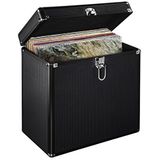 Hama LP-koffer in aluminium look (voor het opbergen van 50 grammofoonplaten, afsluitbaar), vinyl opbergdoos, plaatkoffer zwart