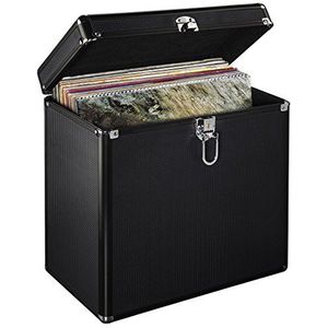 Hama LP-koffer in aluminium look (voor het opbergen van 50 grammofoonplaten, afsluitbaar), vinyl opbergdoos, plaatkoffer zwart