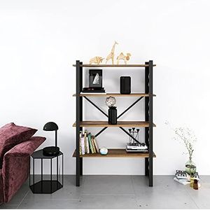 Homemania BSHELF-10 boekenkast, wandrek, kantoor, woonkamer, zwart van metaal, hout, 90 x 35 x 150 cm