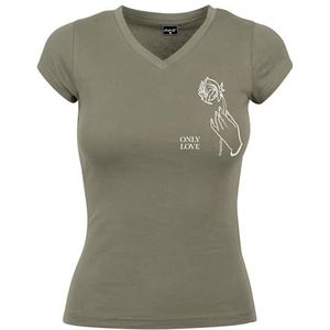 Mister Tee Dames T-Shirt Dames Only Love Tee, Print T-shirt voor Vrouwen, Grafisch T-shirt, Katoen, olijfgroen, S