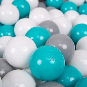 KiddyMoon 700 ∅ 7cm kinderballen speelballen voor ballenbad baby plastic ballen made in eu, grijs/wit/turquoise