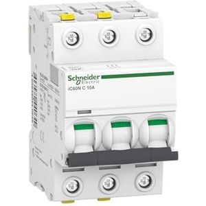 Schneider A9F04310 stroomonderbreker iC60N, 3P, 10A, C karakteristiek, wit