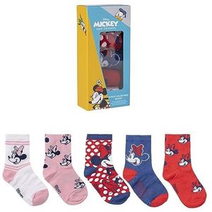 Minnie Sokken - kleuren blauw, roze, rood en wit - 5 paar - maat 31 tot 34 - lange sokken van katoen, polyester en elastaan, origineel product, ontworpen in Spanje, Meerkleurig, 31-34