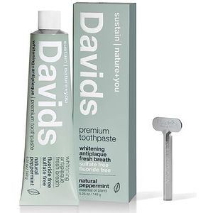 Davids Natuurlijke tandpasta, whitening, anti-plaque, fluoridevrij, SLS-vrij, pepermuntolie, 15 ml, tube roller inclusief Davids natuurlijke tandpasta