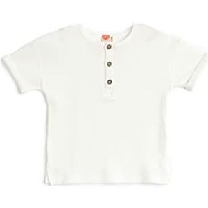 Koton Babyboys Button Detail Korte Mouw Crew Neck Ribbed Katoen T-shirt, ecru (010), 3-4 Jaar