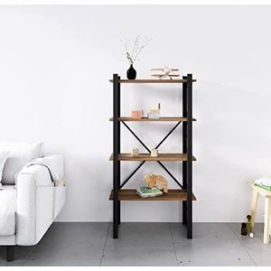 Homemania BSHELF-14 Boekenkast, wandplank, kantoor, woonkamer, zwart metaal, hout, 70 x 35 x 150 cm