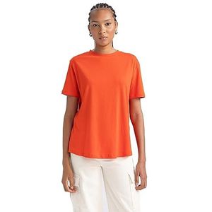 DeFacto Dames T-shirt - klassiek basic shirt voor dames - comfortabel T-shirt voor vrouwen, rood, L