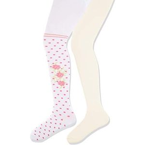 Playshoes Baby meisjes elastische panty met comfortabele tailleband rozen en effen kleuren (verpakking van 2), 900 - beige/roze, 122/128 cm