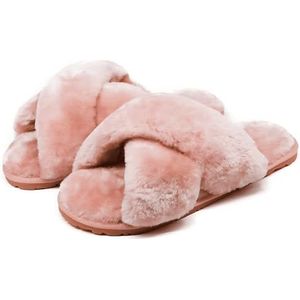 Crazy Lady Women's Fuzzy Fluffy House Slippers Cute Plush Memory Foam Shoes Cross Band Indoor Outdoor Open Toe Sandals(06/Pink, 10-10.5)