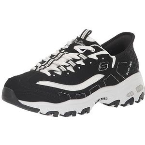 Skechers Dames D lites New Scene handsfree instappers, Zwart/Wit, 39.5 EU breed