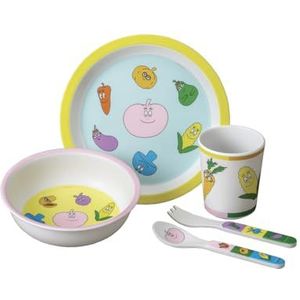 Kleine dag – 5-delige cadeauset voor kinderen van 6 maanden – melamine – BPA-vrij – bord 18 cm, pauk 160 ml, kom 250 ml, set van 2 bestek 14 cm – vaatwasmachinebestendig – Barbapapa