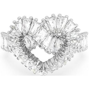 Swarovski Matrix Cocktailring, Verschillende Slijpvormen, Hart, Wit, Rodium Toplaag