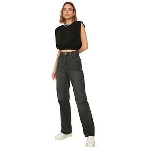 Trendyol Dames Jeans Anthracite Hoge Taille jaren 90 brede benen jeans, Antraciet, 38