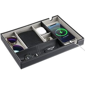 ProCase Opbergblad van PU-leer, bureau-organizer met 6 vakken, kunstleer, bureau-opbergbox, bureau-opbergsysteem voor mobiele telefoon, horloge, sleutels, portemonnee, zwart