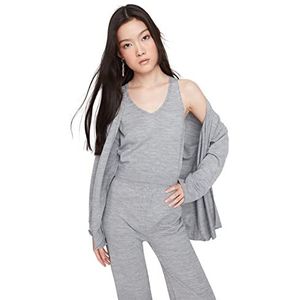 Trendyol Vrouwen Plain Dunne Gebreide Vest-Broek Tweedelige Set, Grijs, S