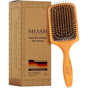 SHASH Sinds 1869 Made In Germany Houten Peddelborstel - Ontwart, Stylet En Verzorgt Het Haar Met Minimale Kroezen En Breken - Veilig Voor Alle Haartypes, Nat Of Droog - Eco-sourced Hout.