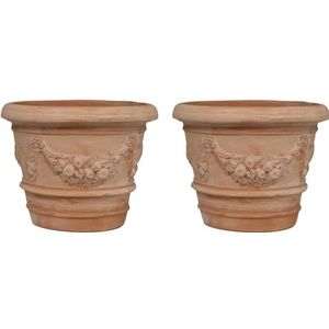 Biscottini Set van 2 plantenbakken voor buiten, 40,5 x 40,5 x 30,5 cm (l x d x h), gemaakt in Italië, grote terracotta potten voor buiten, grote potten voor buiten