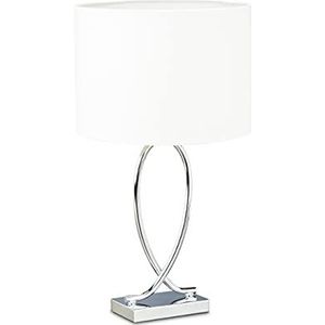 Relaxdays nachtlamp zilver, met ronde lampenkap, ijzer, HBD: 51 x 28 x 28 cm, tafellamp metaal, leeslamp, wit