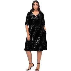 Ulla Popken Fluwelen damesjurk met pailletten, zwart, 42-44 Grote maten