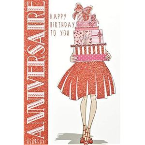 Afie 65-1239 wenskaart voor verjaardag, Happy Birthday To You met pailletten, meisjes dames jurk, rode geschenken voor jou, hielen Belle Chic elegant, gemaakt in Frankrijk