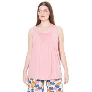 Ulla Popken Dames grote maten plus size pyjama shirt mouwloos pintucks, zacht roze, 46-48