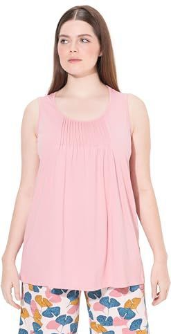 Ulla Popken - Slaapshirt - Rosa - Mouwloos - Jersey