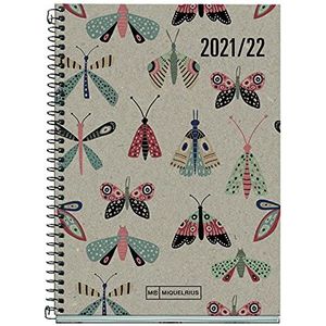 Miquelrius - Schoolkalender 2021-2022, eenheidsmaat, actief 11,7 x 17,4 cm, dagpagina, gerecyclede vlinder, Spaanse taal