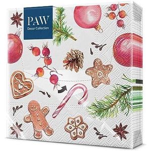 PAW 3-laags Papieren Servetten met kerst, winter, sterren en snoep ontwerp. Zijden Papieren Servetten 3-laags, 33 x 33 cm, 20 Stuks.