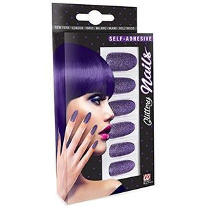 Widmann 05354 - Set van 12 zelfklevende glanzende nagels, volwassen vrouw, show, burlesque, cosplay, carnaval, Halloween, paarse kleur