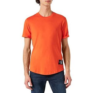 Calvin Klein Jeans Heren Badge Turn Up Sleeve T-Shirt, Koraal Oranje, XS