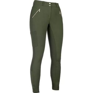HKM Lia Hoge Taille Siliconen Rijbroek voor dames, Olijfgroen, 30
