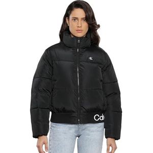 Calvin Klein Jeans Dames Logo Zoom Korte Puffer Jacket Gewatteerde, zwart., XXS
