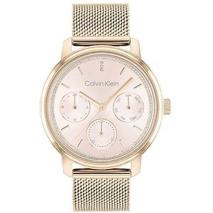 Calvin Klein Analoge Multifunctionele Quartz Horloge voor vrouwen met Anjer goud gekleurde RVS mesh armband - 25200179, Blozen, armband
