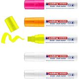 edding 4090 krijtmarker set - 2 wit, 3 neon kleuren - 5 krijtstiften - beitelvormige punt 4-15 mm - krijtstift voor borden, uitwisbaar, ruiten, glas, spiegels - bordstift met dekkende kleuren